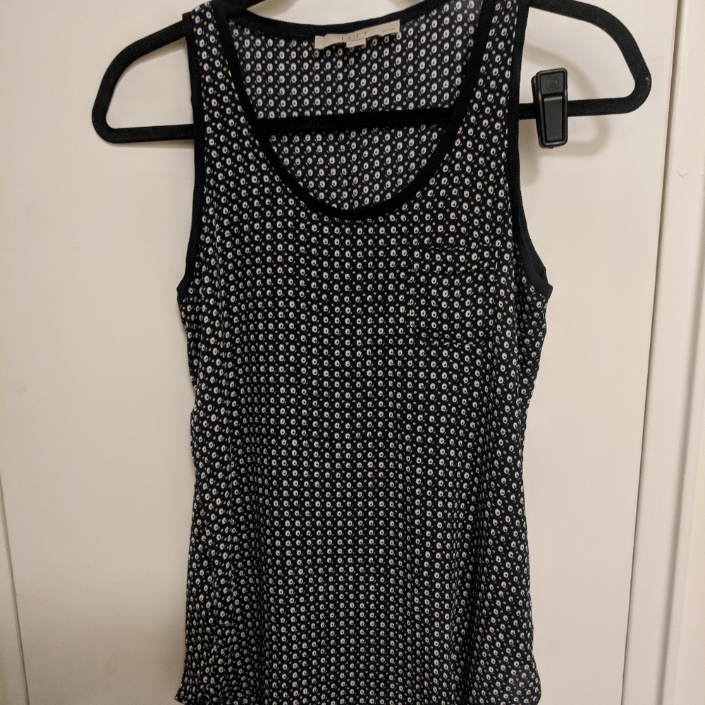 Ann Taylor Sleeveless Navy Printed Blouse